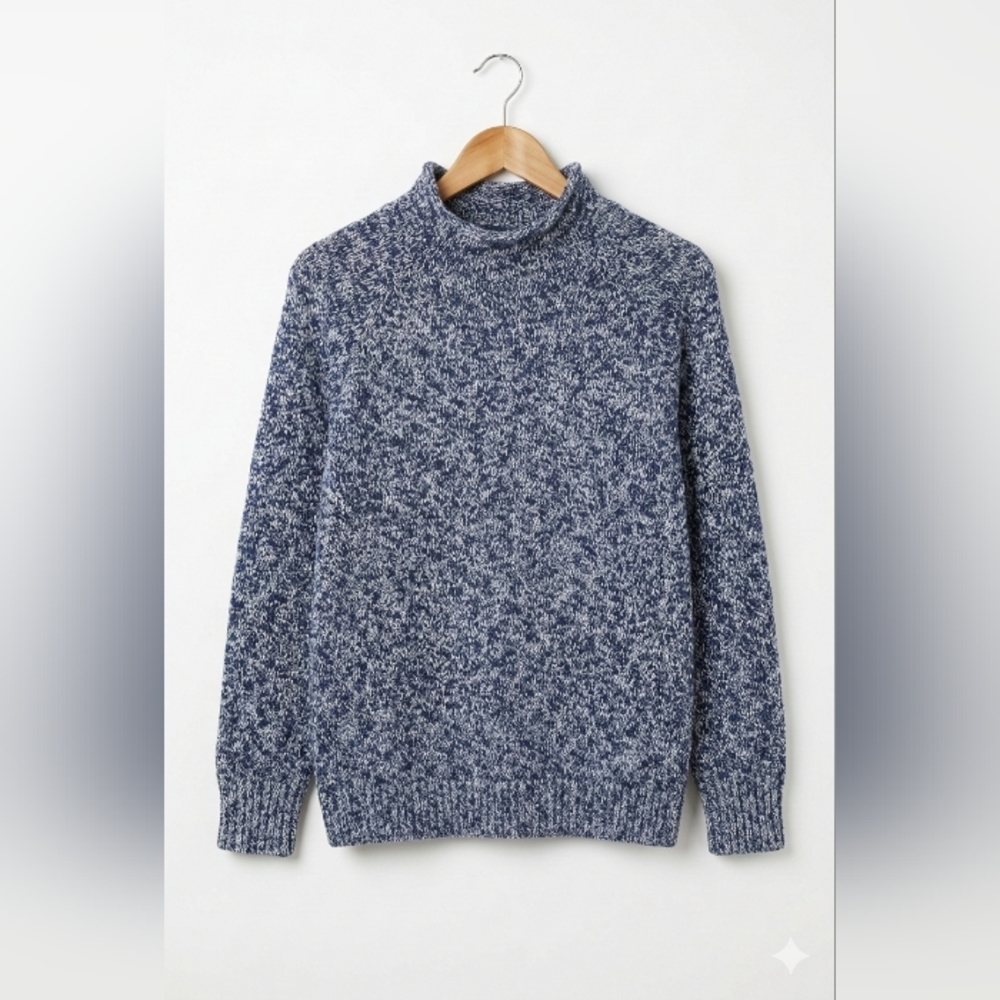 L.L. Bean Women's Blue And White Speck Turtleneck Sweater~Size Large